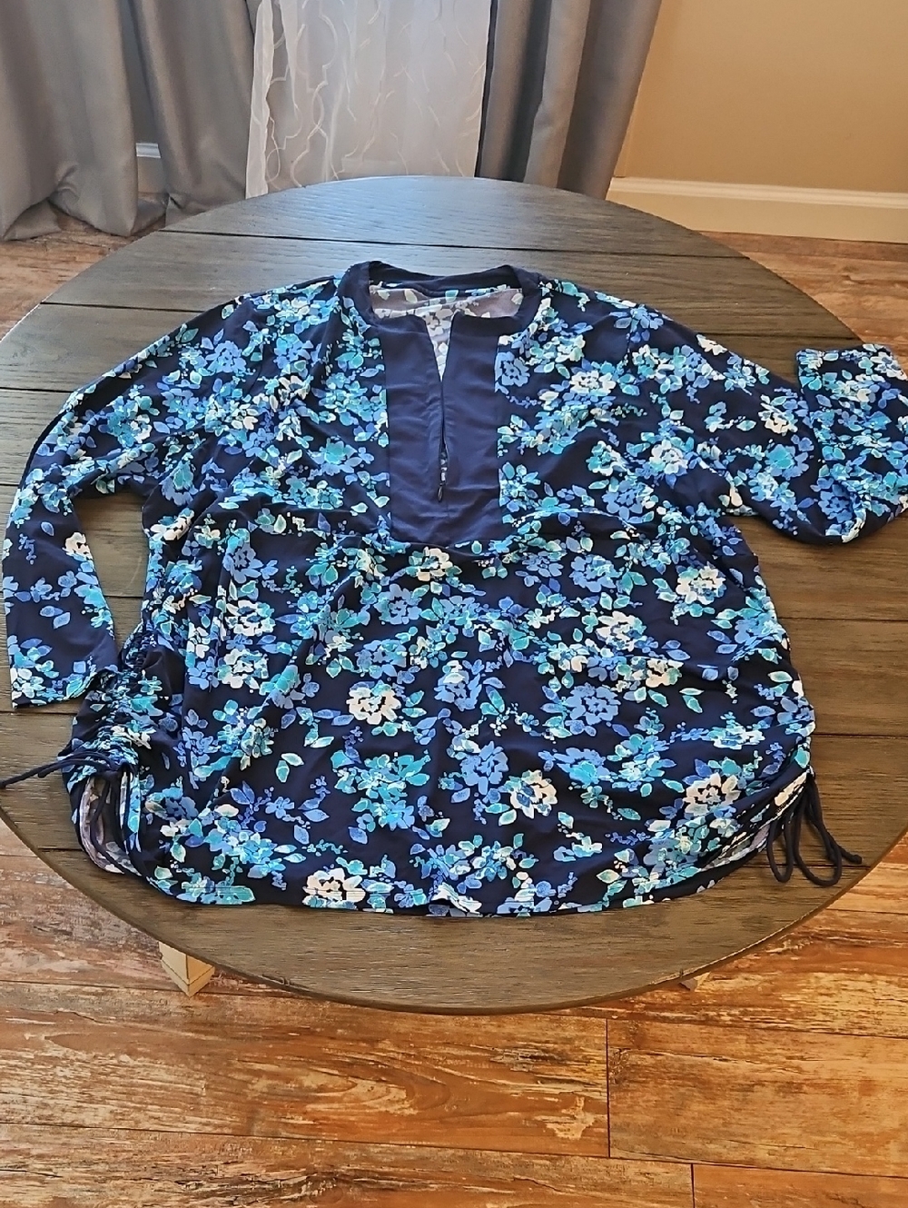 Lands' End Navy Floral SunShade Tunic
